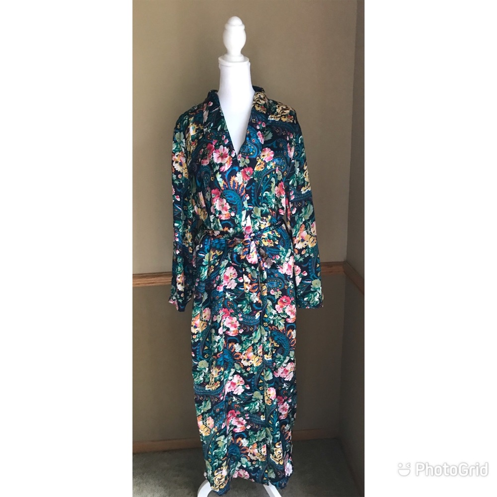 Vintage Victoria Secret Gold Label Floral Long Robe Kimono Size Small